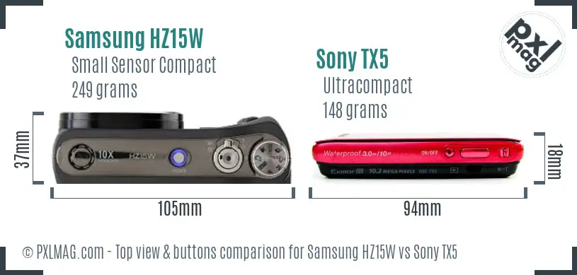 Samsung HZ15W vs Sony TX5 top view buttons comparison