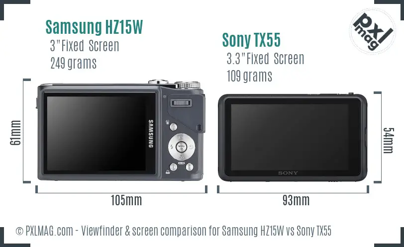 Samsung HZ15W vs Sony TX55 Screen and Viewfinder comparison