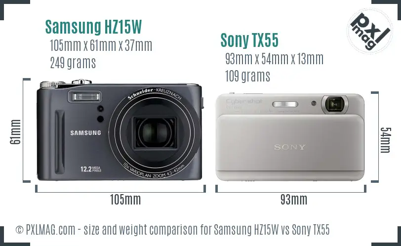 Samsung HZ15W vs Sony TX55 size comparison