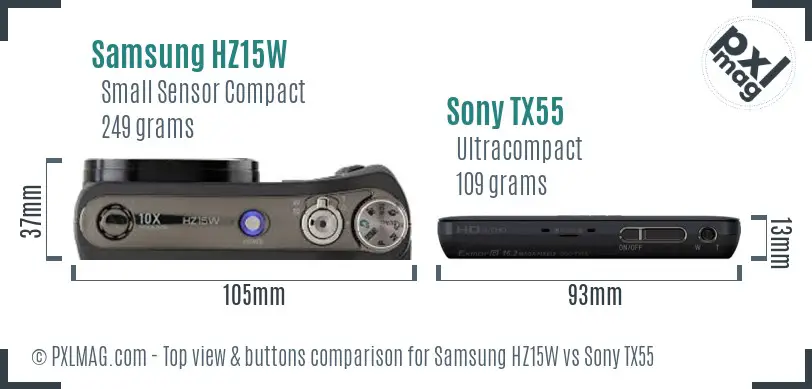 Samsung HZ15W vs Sony TX55 top view buttons comparison