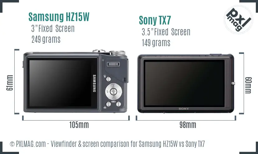 Samsung HZ15W vs Sony TX7 Screen and Viewfinder comparison
