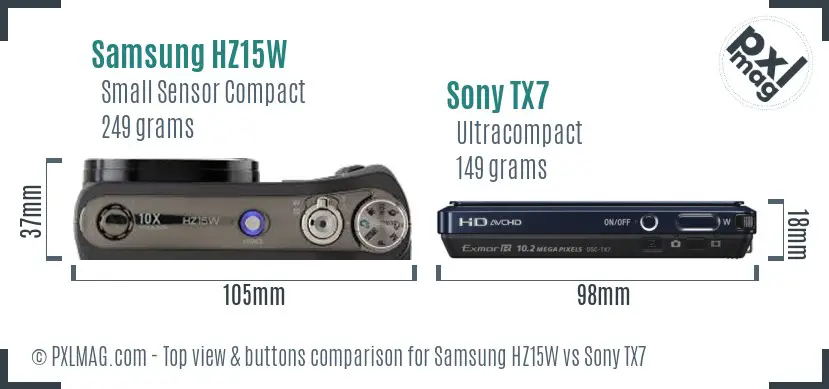 Samsung HZ15W vs Sony TX7 top view buttons comparison