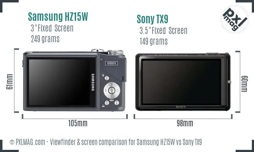 Samsung HZ15W vs Sony TX9 Screen and Viewfinder comparison