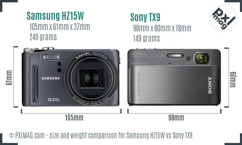 Samsung HZ15W vs Sony TX9 size comparison