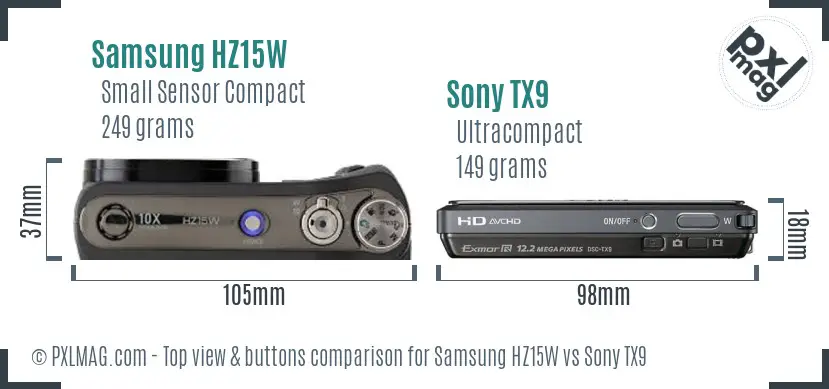 Samsung HZ15W vs Sony TX9 top view buttons comparison