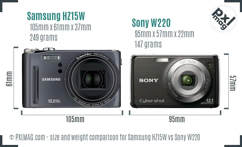 Samsung HZ15W vs Sony W220 size comparison