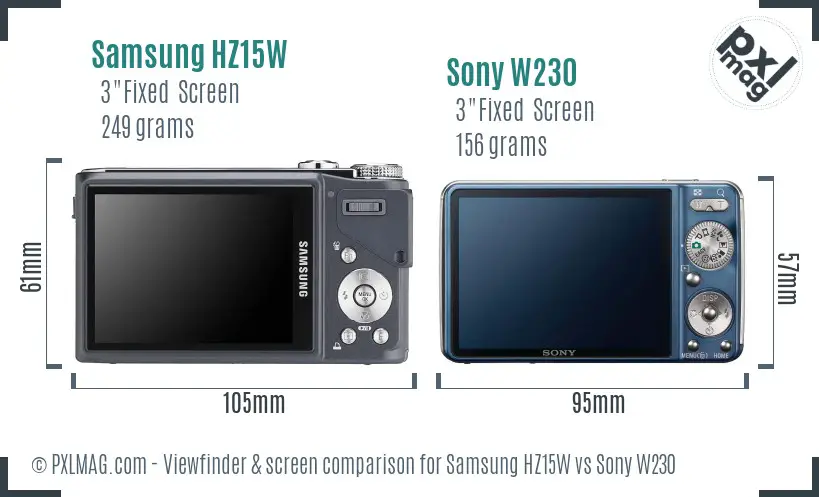 Samsung HZ15W vs Sony W230 Screen and Viewfinder comparison