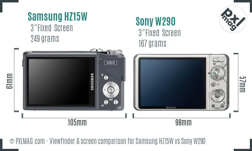 Samsung HZ15W vs Sony W290 Screen and Viewfinder comparison