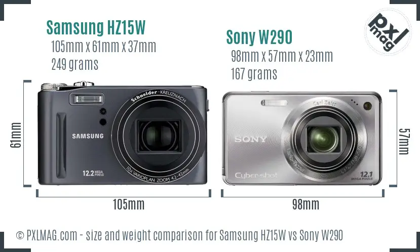 Samsung HZ15W vs Sony W290 size comparison