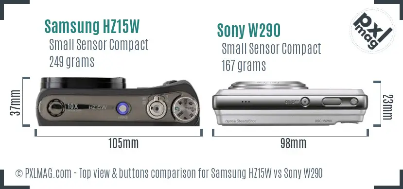 Samsung HZ15W vs Sony W290 top view buttons comparison