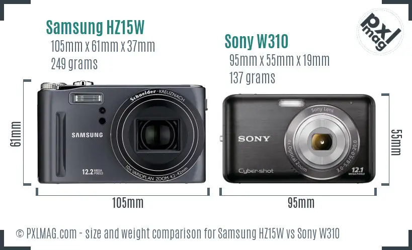 Samsung HZ15W vs Sony W310 size comparison