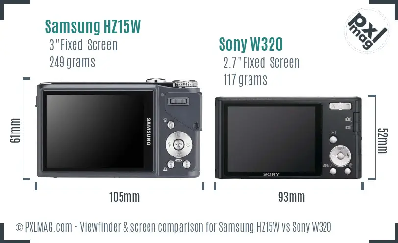 Samsung HZ15W vs Sony W320 Screen and Viewfinder comparison