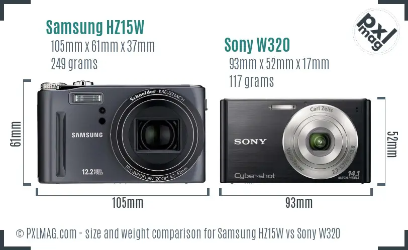 Samsung HZ15W vs Sony W320 size comparison