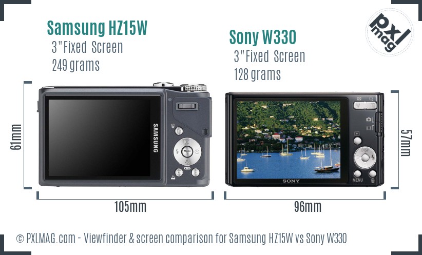 Samsung HZ15W vs Sony W330 Screen and Viewfinder comparison