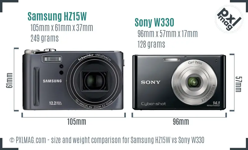 Samsung HZ15W vs Sony W330 size comparison