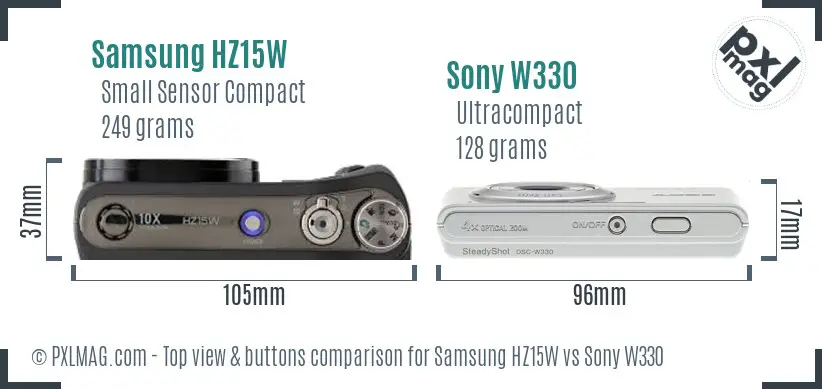 Samsung HZ15W vs Sony W330 top view buttons comparison
