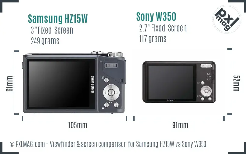Samsung HZ15W vs Sony W350 Screen and Viewfinder comparison