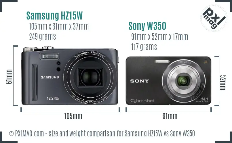 Samsung HZ15W vs Sony W350 size comparison