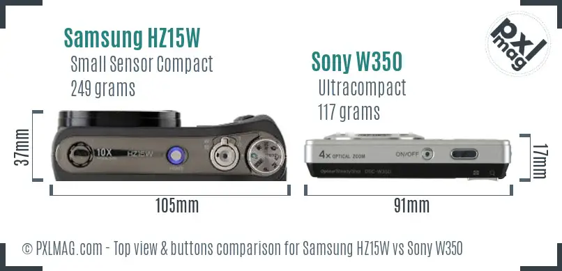 Samsung HZ15W vs Sony W350 top view buttons comparison