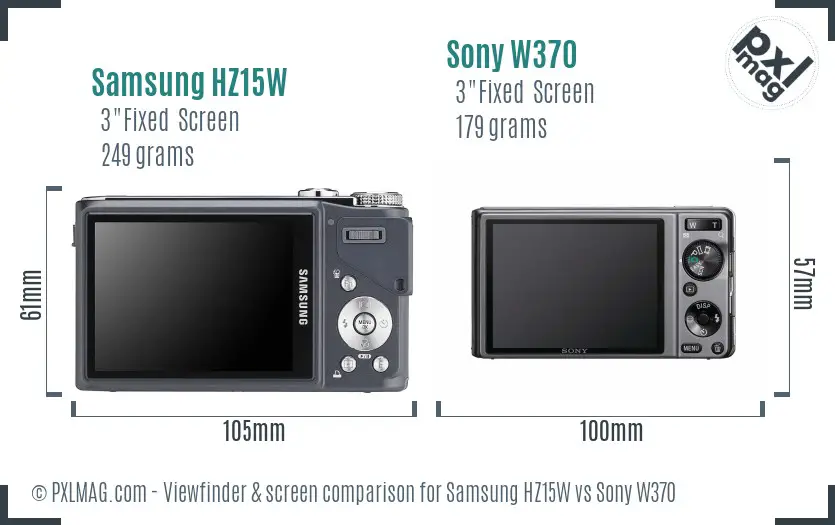 Samsung HZ15W vs Sony W370 Screen and Viewfinder comparison
