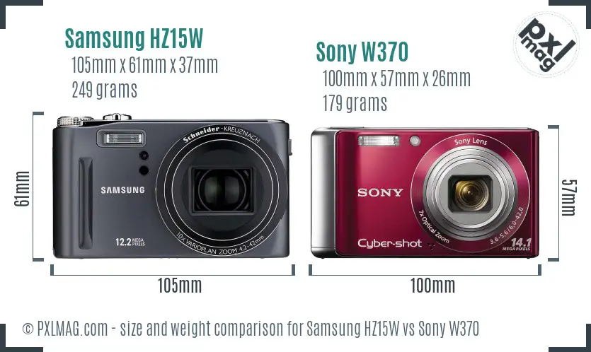Samsung HZ15W vs Sony W370 size comparison