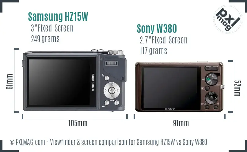 Samsung HZ15W vs Sony W380 Screen and Viewfinder comparison