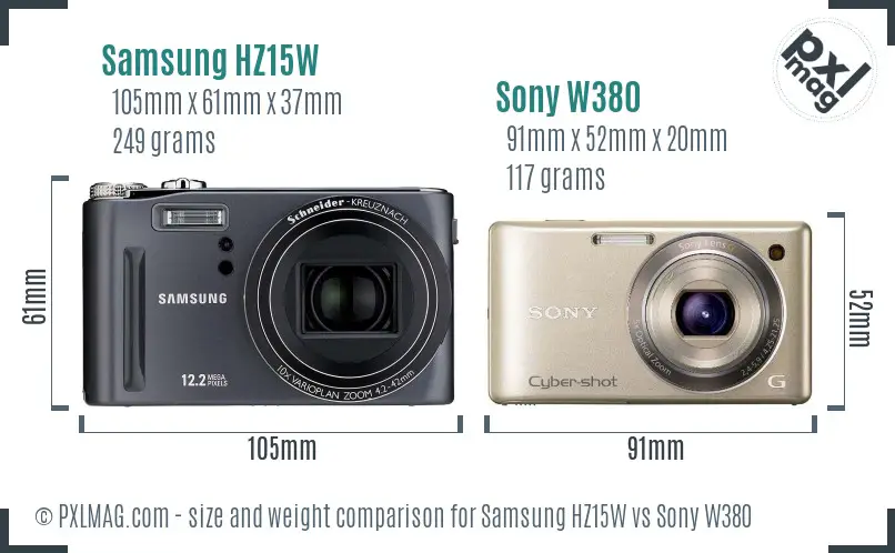Samsung HZ15W vs Sony W380 size comparison