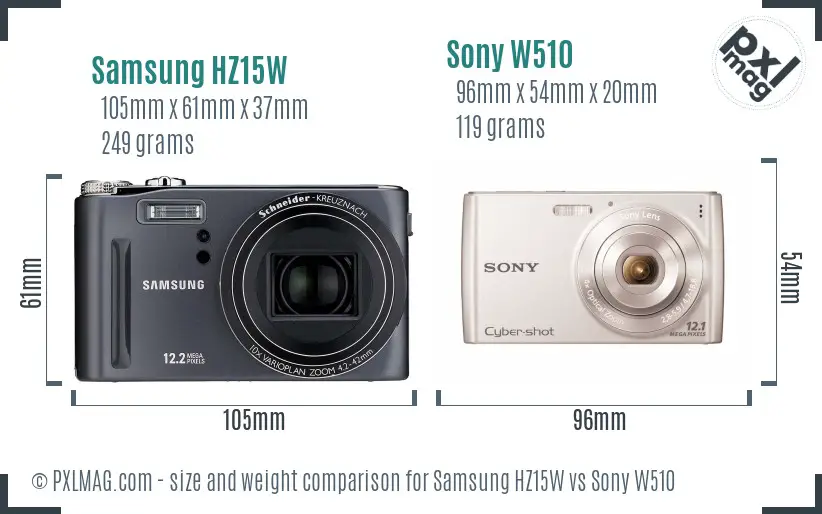 Samsung HZ15W vs Sony W510 size comparison