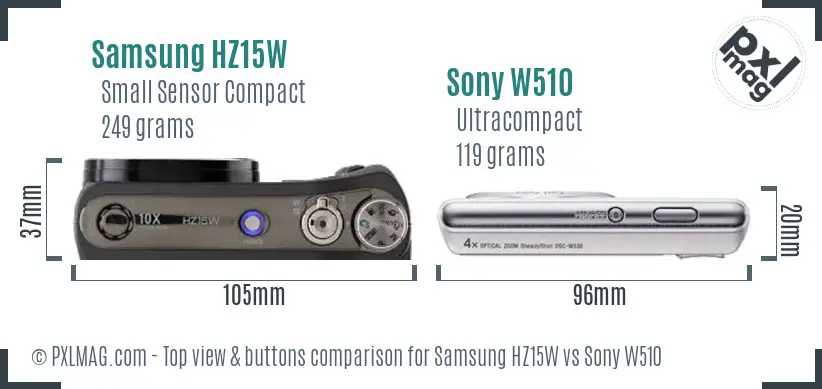Samsung HZ15W vs Sony W510 top view buttons comparison