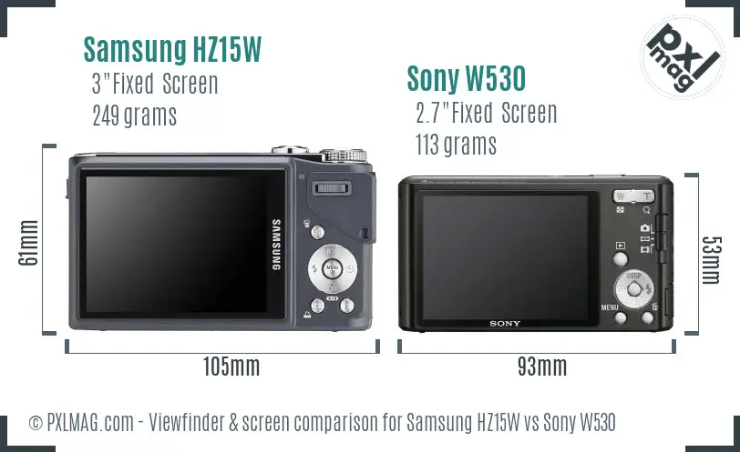 Samsung HZ15W vs Sony W530 Screen and Viewfinder comparison