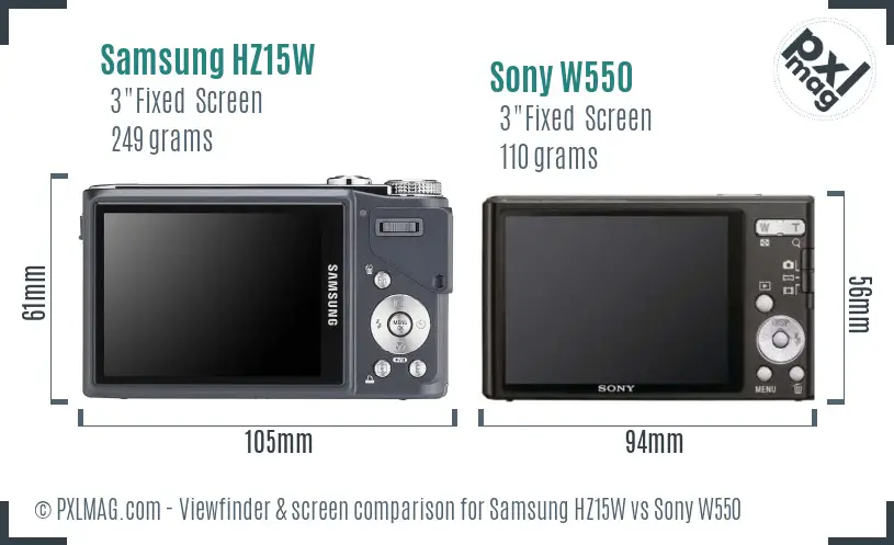 Samsung HZ15W vs Sony W550 Screen and Viewfinder comparison