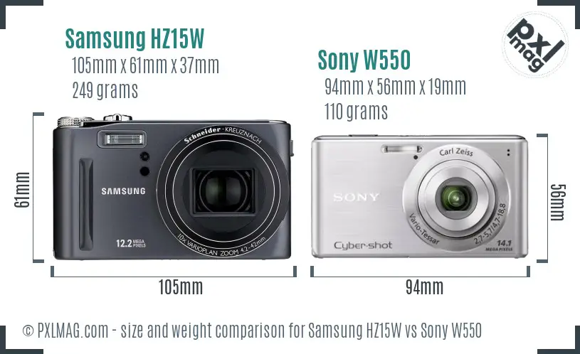 Samsung HZ15W vs Sony W550 size comparison