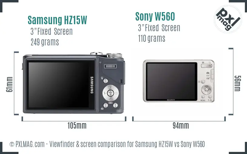 Samsung HZ15W vs Sony W560 Screen and Viewfinder comparison