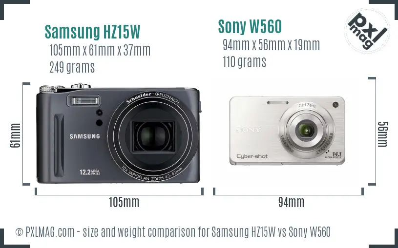 Samsung HZ15W vs Sony W560 size comparison