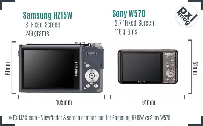 Samsung HZ15W vs Sony W570 Screen and Viewfinder comparison