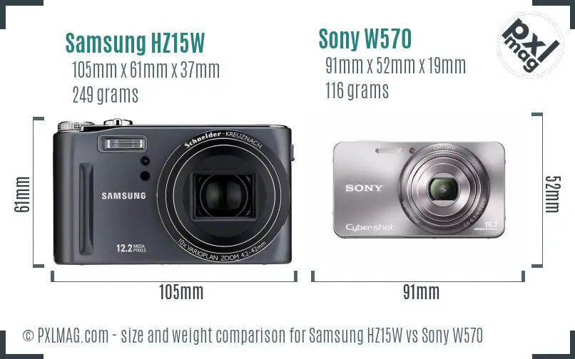Samsung HZ15W vs Sony W570 size comparison