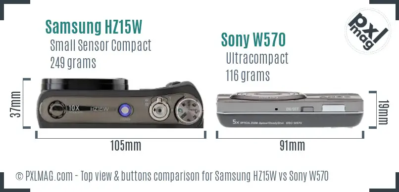Samsung HZ15W vs Sony W570 top view buttons comparison