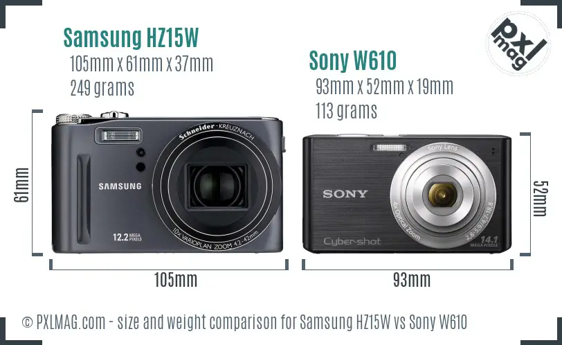 Samsung HZ15W vs Sony W610 size comparison