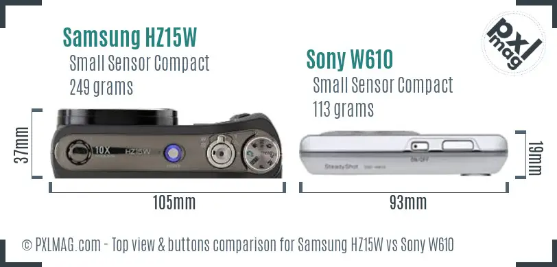 Samsung HZ15W vs Sony W610 top view buttons comparison