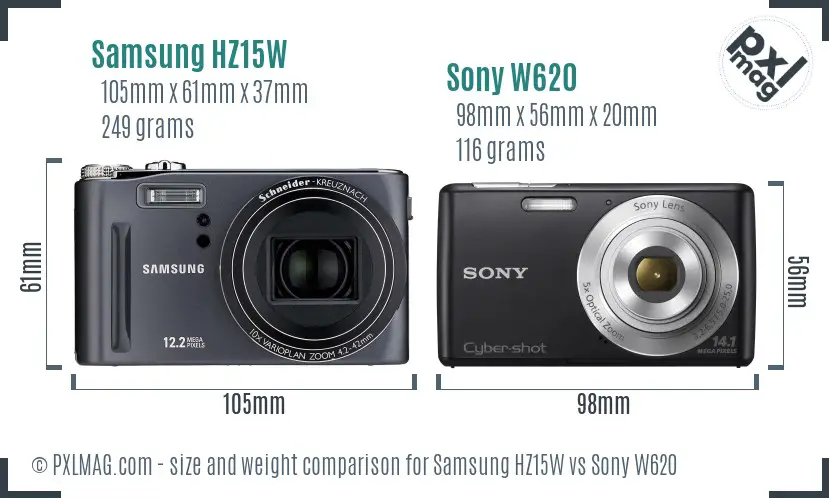 Samsung HZ15W vs Sony W620 size comparison