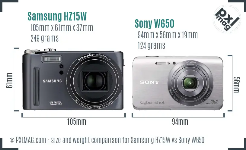 Samsung HZ15W vs Sony W650 size comparison