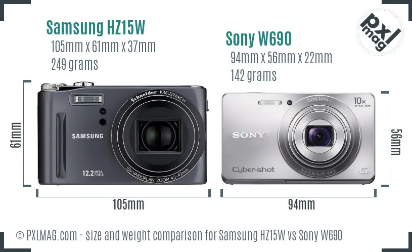 Samsung HZ15W vs Sony W690 size comparison