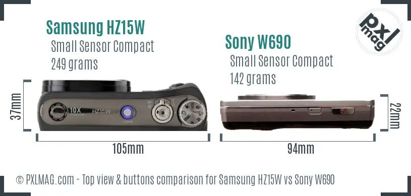 Samsung HZ15W vs Sony W690 top view buttons comparison