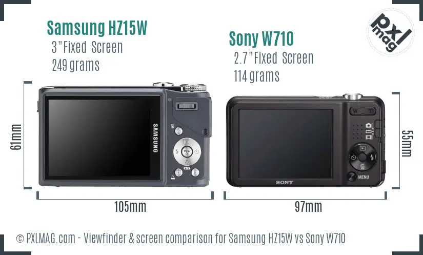 Samsung HZ15W vs Sony W710 Screen and Viewfinder comparison