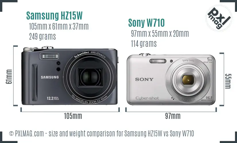Samsung HZ15W vs Sony W710 size comparison