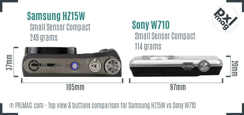 Samsung HZ15W vs Sony W710 top view buttons comparison