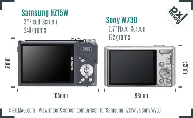 Samsung HZ15W vs Sony W730 Screen and Viewfinder comparison