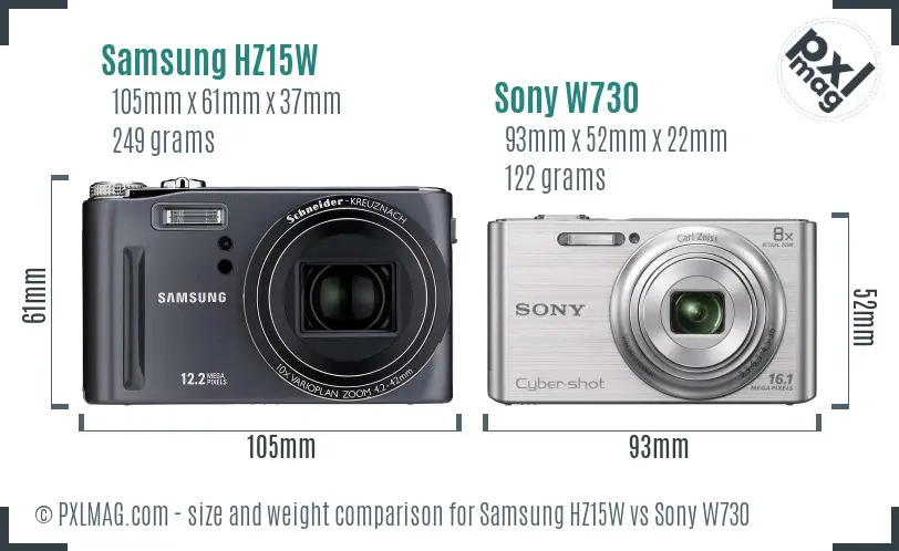 Samsung HZ15W vs Sony W730 size comparison