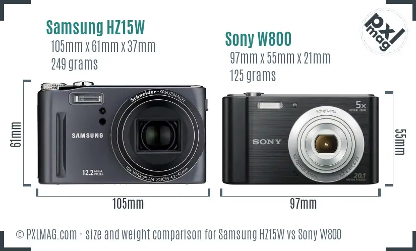 Samsung HZ15W vs Sony W800 size comparison