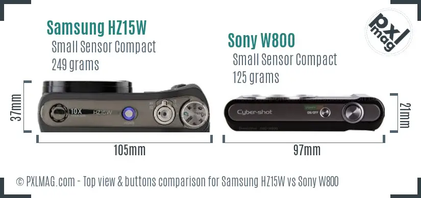 Samsung HZ15W vs Sony W800 top view buttons comparison